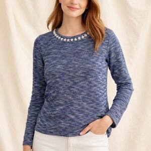 J Crew Sweatshirt Size Small 100% Cotton Jewel Neck Bling Bedazzled Marled